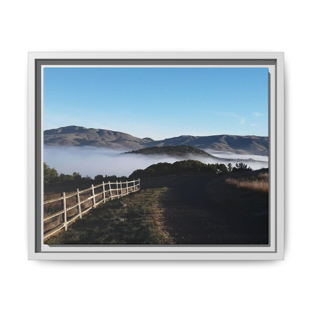 Coastal Fog Path — Framed Matte Canvas Print