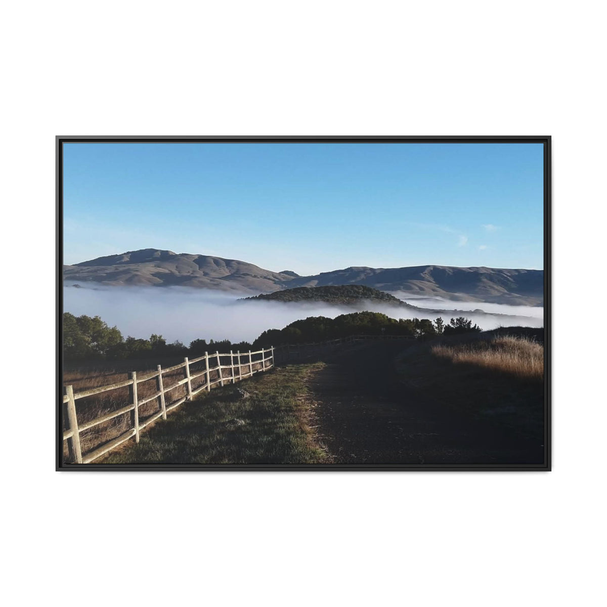 Coastal Fog Path — Framed Matte Canvas Print