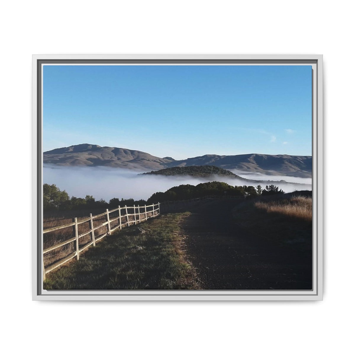 Coastal Fog Path — Framed Matte Canvas Print