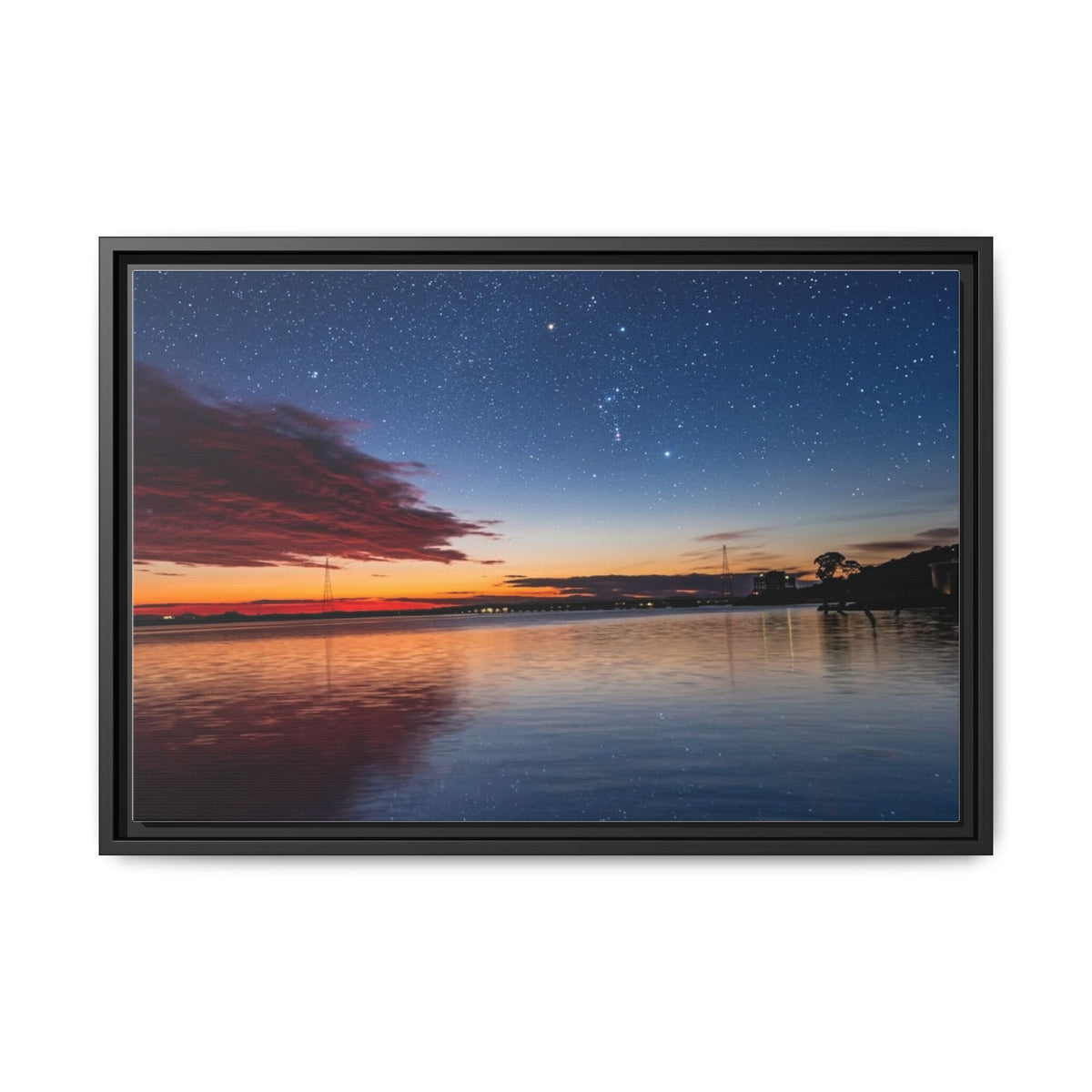 Sunset Lake — Framed Matte Canvas Print