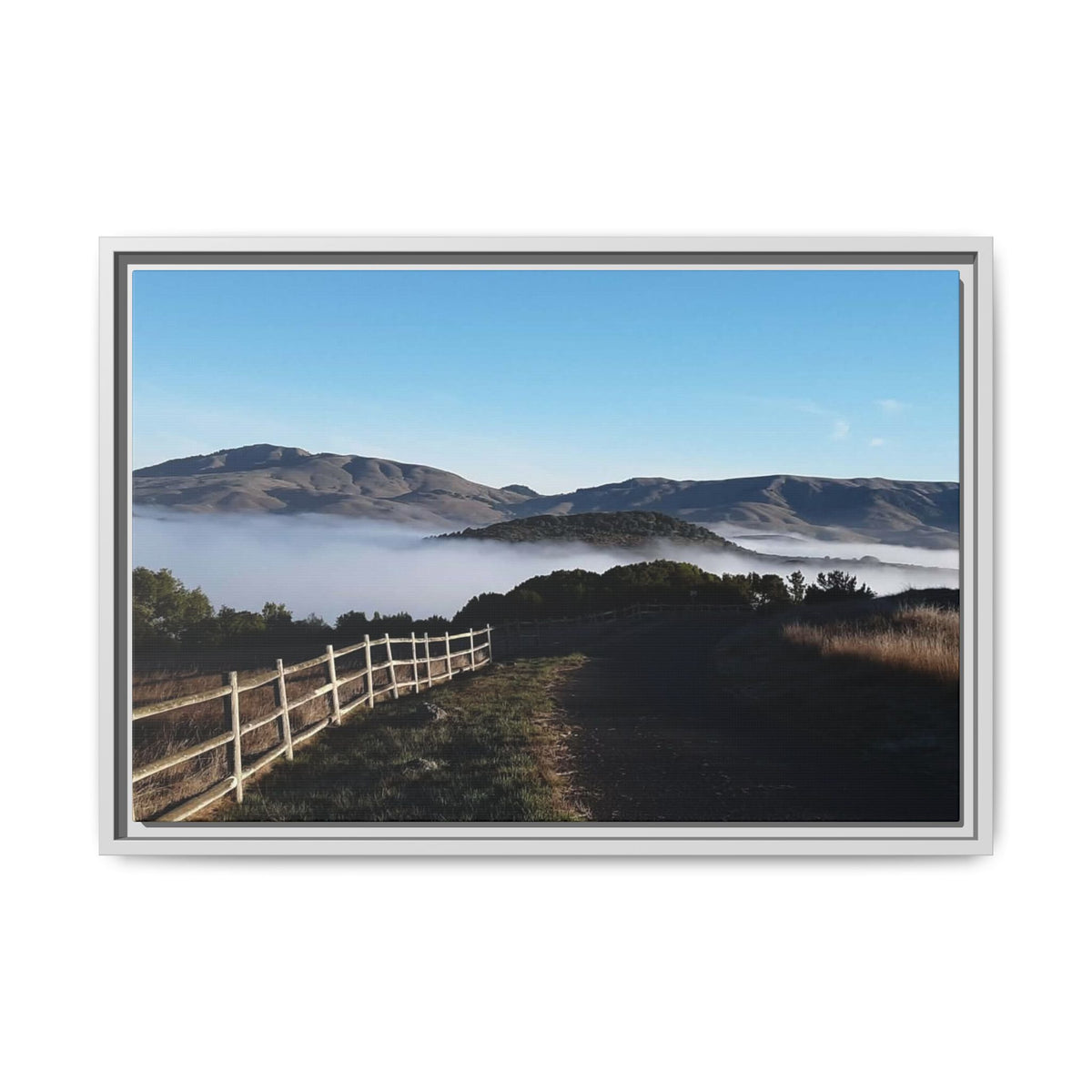 Coastal Fog Path — Framed Matte Canvas Print