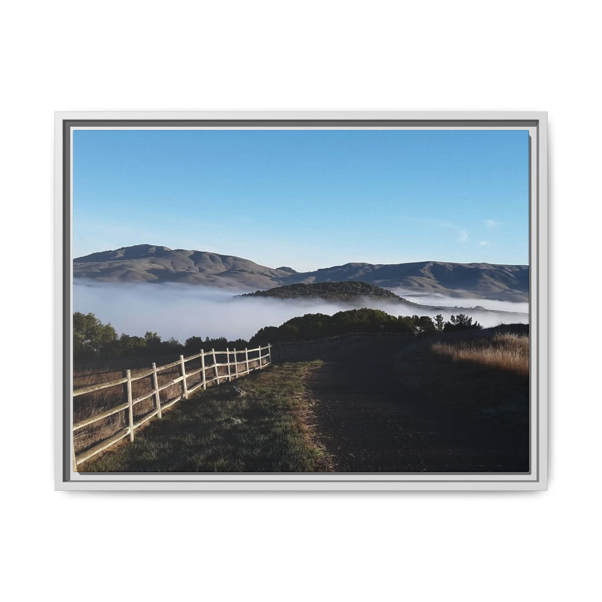 Coastal Fog Path — Framed Matte Canvas Print