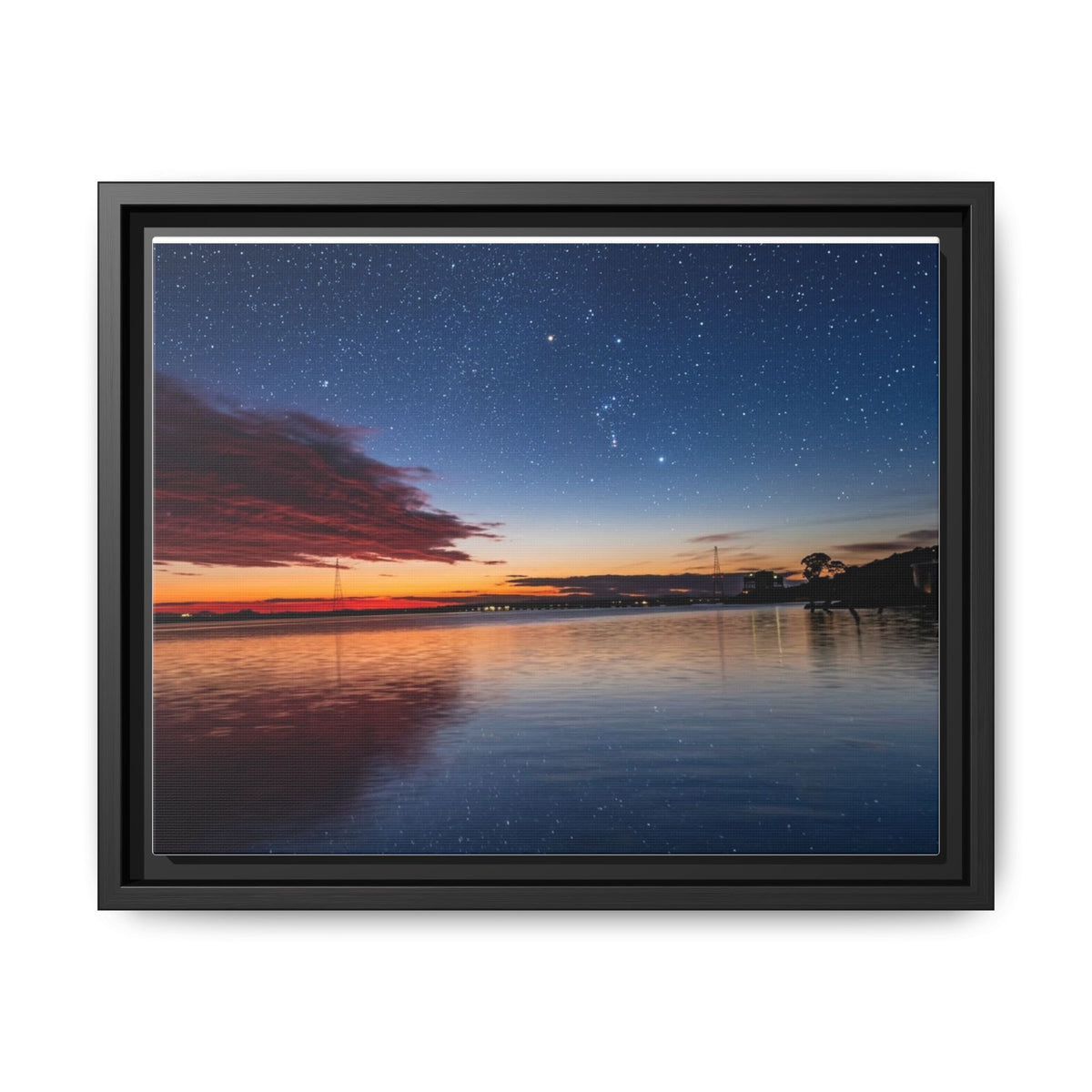 Sunset Lake — Framed Matte Canvas Print