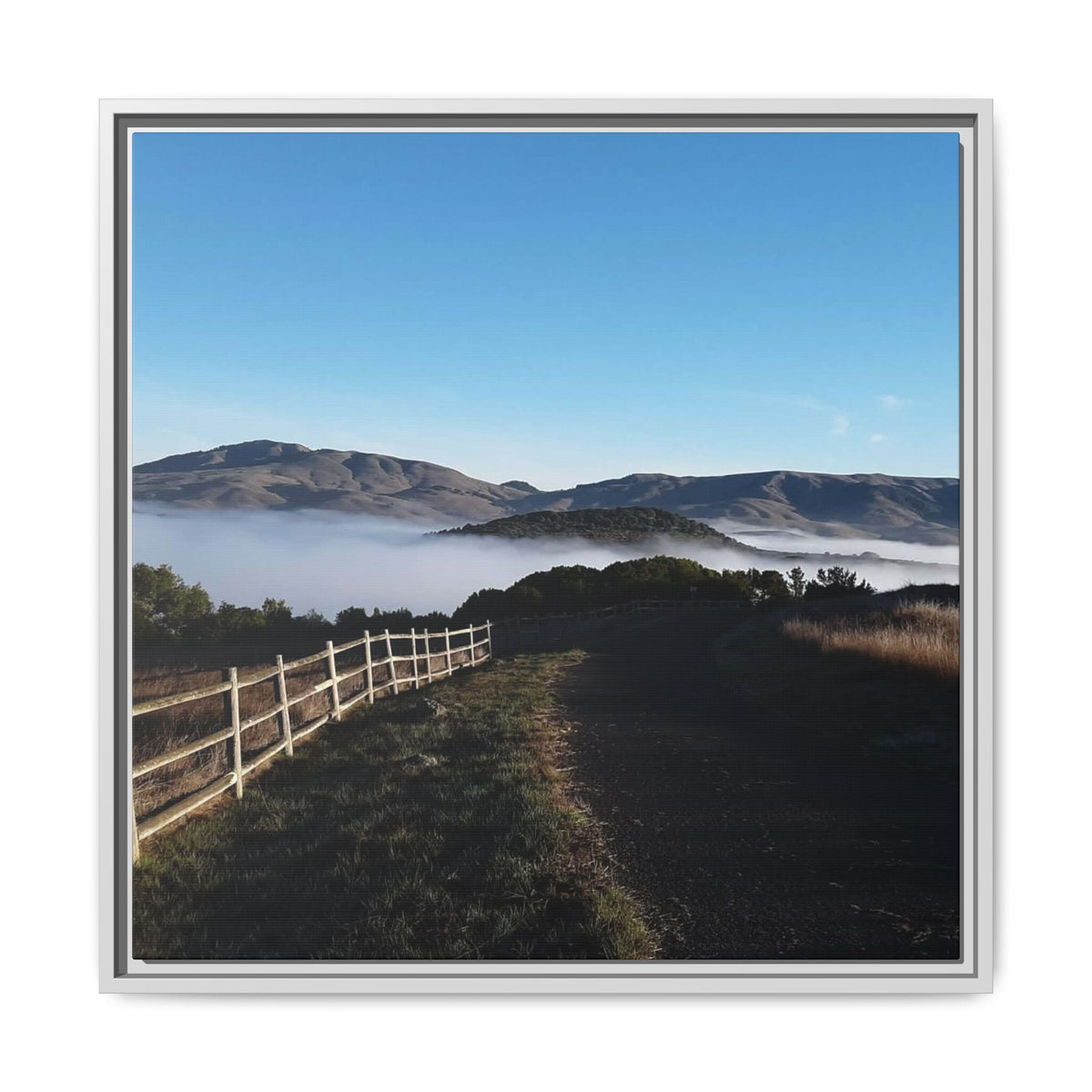 Coastal Fog Path — Framed Matte Canvas Print
