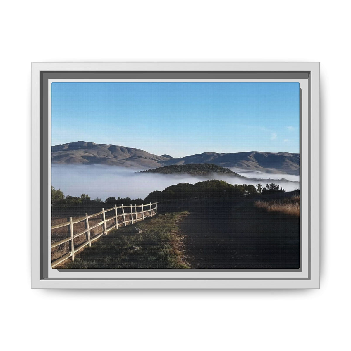 Coastal fog path landscape framed canvas wall art by Jenn Mallow