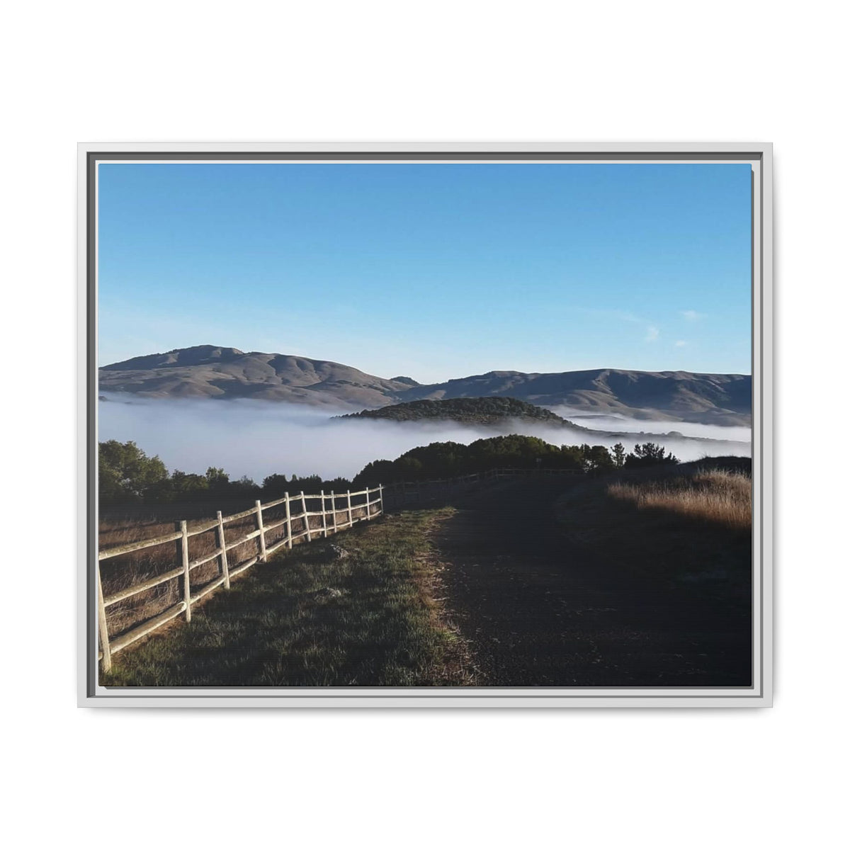 Coastal Fog Path — Framed Matte Canvas Print