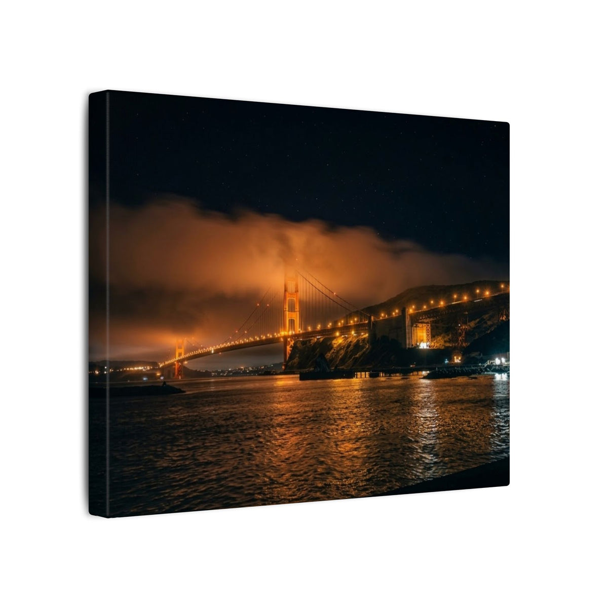 Golden Fog — Golden Gate Bridge Night Canvas Print