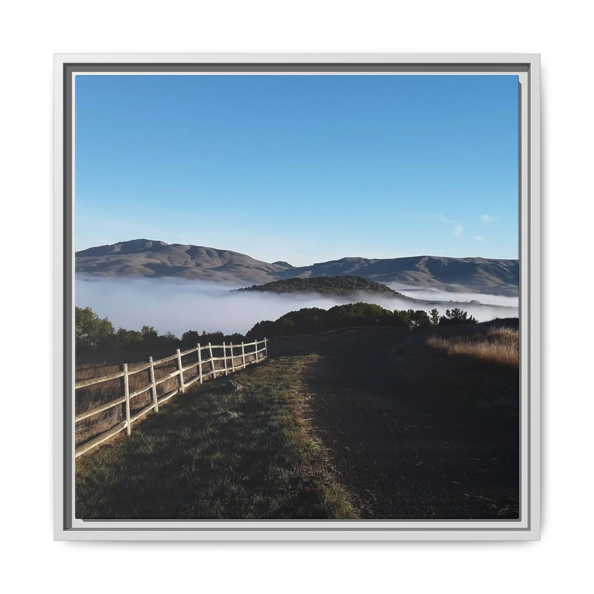Coastal Fog Path — Framed Matte Canvas Print